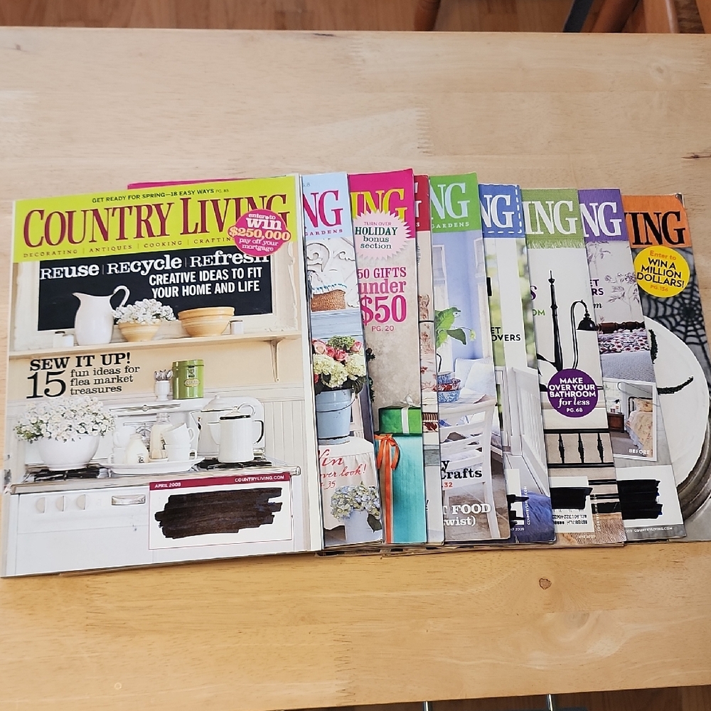 9 Country Living Magazines 2008 &2009